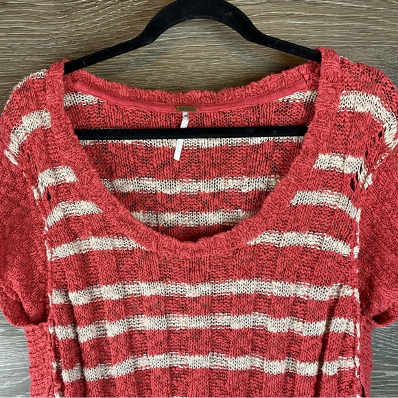 Free People Terracotta chunky knit linen blend split sleeve sweater size S - Picture 5 of 11